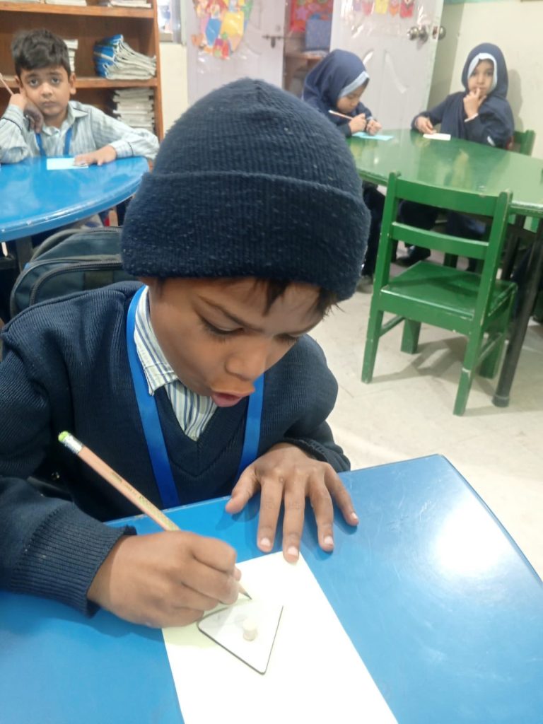 KGII artists at work! Students used templates to trace and form shapes, turning …